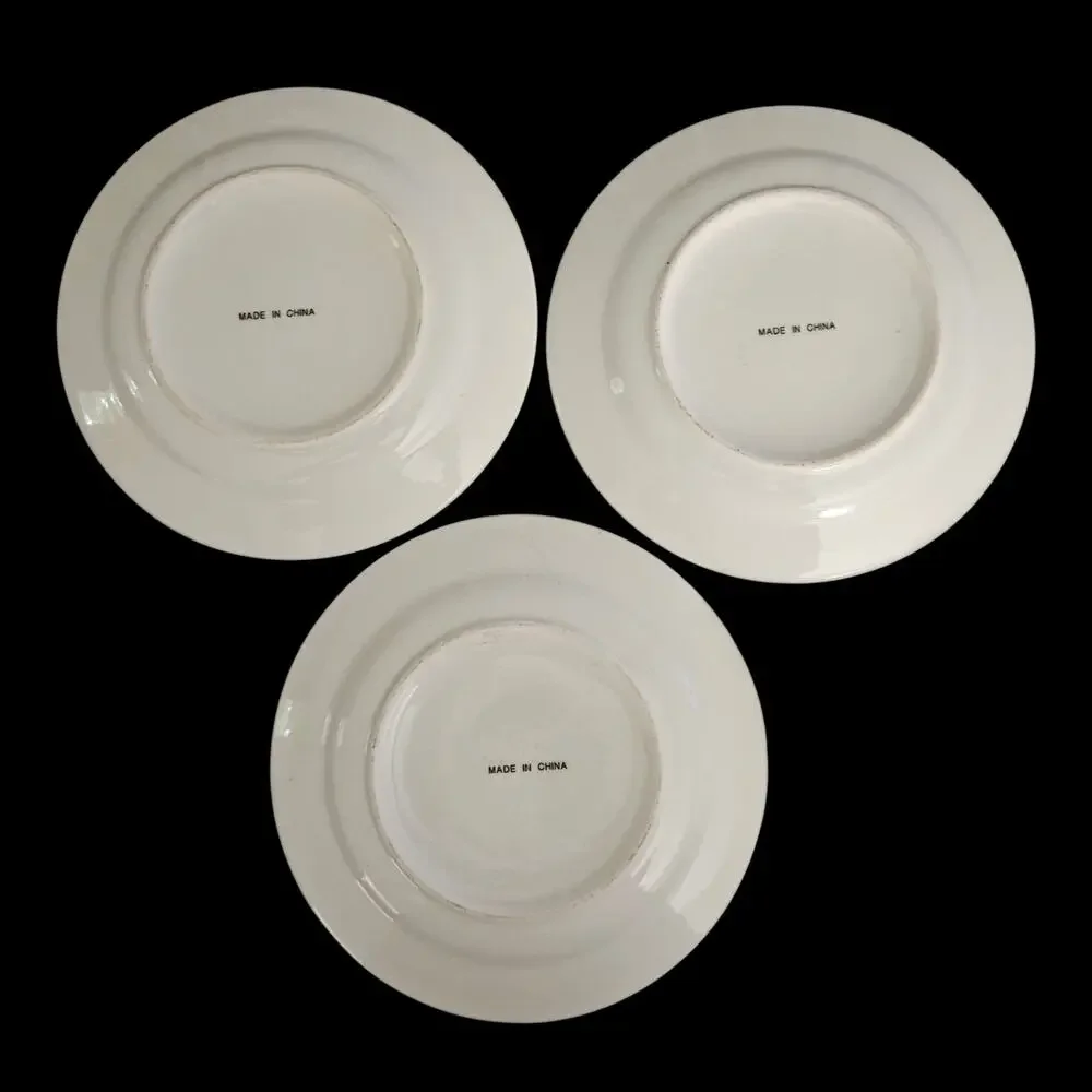 Snowman Winter Holiday Salad Plates Blue Rim Made in China Set of 3
